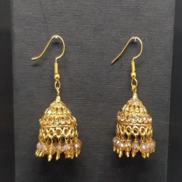 Small Jhumki with Champaign Pearls-Golden