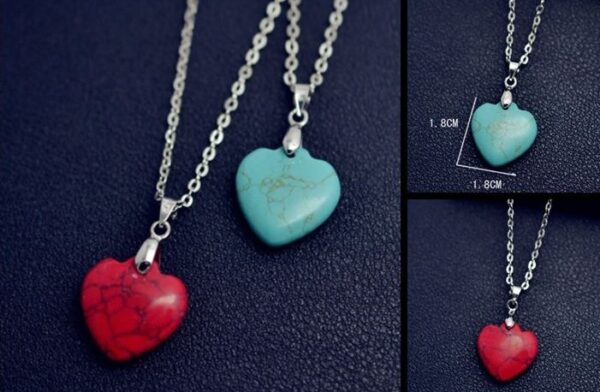 Turquoise Heart Design Pendant Necklace Red - Image 4