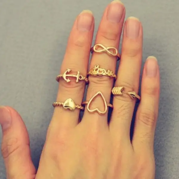 Heart Anchor Infinity Love Finger Ring Set