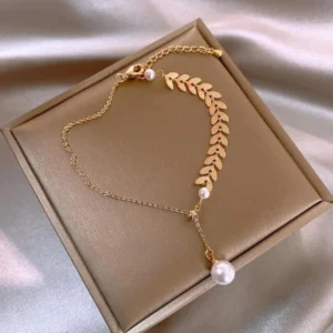 Leaves & Pearl Chain Bracelet
