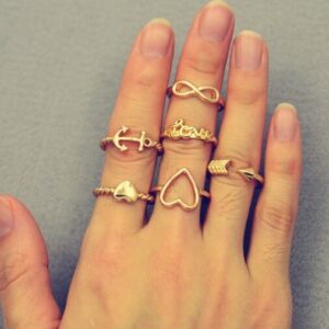 Heart Anchor Midi Rings